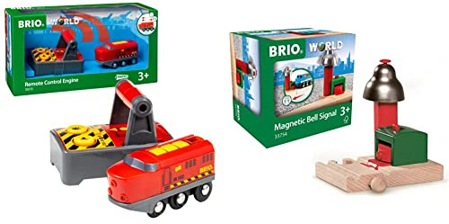 BRIO World 33213 IR-Frachtlok – Elektrische Lokomotive mit Fernsteuerung – Zubehör für die BRIO World & World 33754 Magnetisches Glockensignal – Eisenbahnzubehör für die BRIO Holzeisenbahn