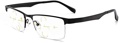 EYEphd Anti-blue light progressive multifocal photochromic men's outdoor reading glasses, 1.56 resin lens reader/UV400 large magnification +1.0 to +3.0,Black,+1.5