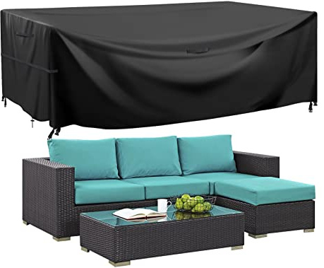 Moremorea Garden Furniture Cover, 200X165X80cm, Heavy Duty Oxford Polyester, Waterproof & Anti-UV, Black