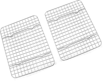 TEAMFAR Abkühlgitter, 2 Stück Rechteckig Edelstahl Kuchengitter Auskühlgitter, 24,8cm*18,9cm*2cm Mehrweg Backgitter für Braten Backen Grillen Kühlen, Gesund & Langlebig, Spülmaschinenfest