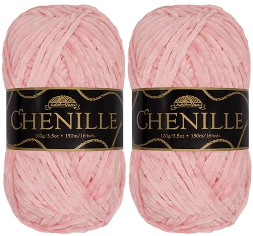 JubileeYarn Chenille Yarn - Worsted Weight - 100g/Skein - Rosemary - Bubblegum Flamingo Pink Velvet - Crochet and Knitting Yarn - 2 Skeins