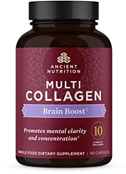 Ancient Nutrition Collagen Protein Brain Boost, Collagen Protein Capsules Brain Supplement for Reduced Joint Discomfort, Healthy Skin and Nails, 90 ct