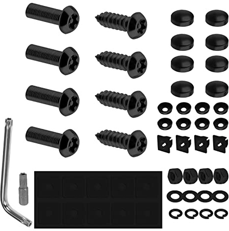 SAVITA Set di Viti Antifurto per Targa Auto, Elementi di Fissaggio di Sicurezza a Vite per Targa M6 Assortimento Fisso in Acciaio Inossidabile Antifurto Bulloni per Viti Coperture (Nero)