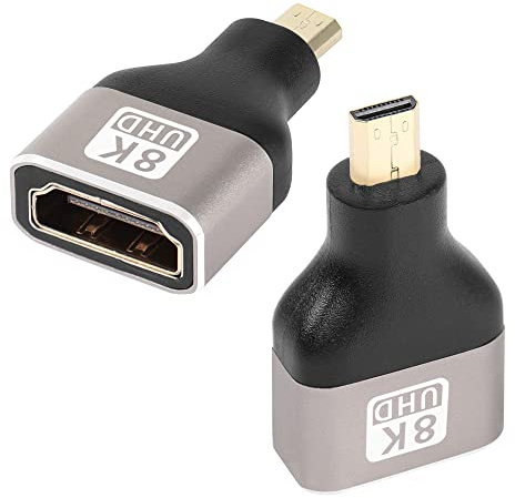 QIANRENON 8K Micro HDMI a HDMI Adaptador acoplador extensión, Micro HDMI Macho A HDMI Tipo A Hembra convertidor,HDMI 2.1 8k@60Hz/4k@120Hz HDR ARC,para tabletas cámaras Digitales videocámaras.2 Pcs
