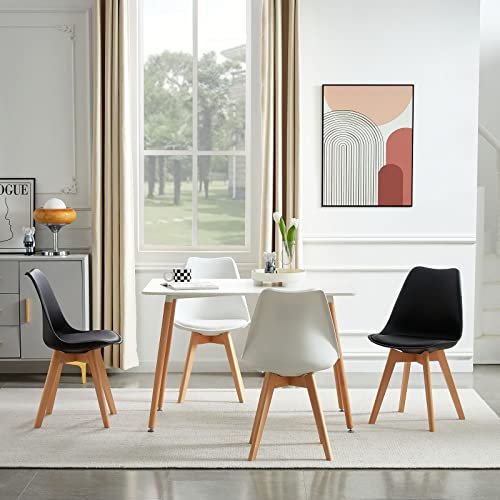FURNITABLE Set aus Esstisch Weiß mit 4 Stühle,Esszimmergruppe für Küche Esszimmer Büro, Schwarz + Weiß