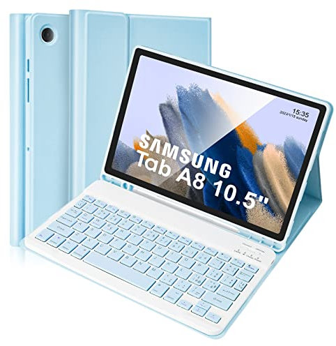 Lively Life Custodia con Tastiera per Samsung Galaxy Tab A8 10.5 2021 (SM-X200/ X205 /X207), Layout Italiano, Rimovibile Tastiera per Samsung Galaxy Tab A8,Staccabile Tastiera e Custodia, Azzurro