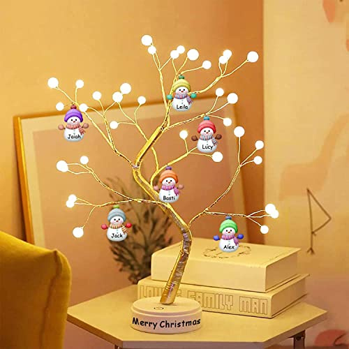 Famiglia di Pupazzi di Neve Personalizzati - Lampada da Tavolo a LED per Albero di Natale USB/Batteria Luci Fatate Alimentate a Batteria con Interruttore a Sfioramento Decorazione (Style 1-Snowman)