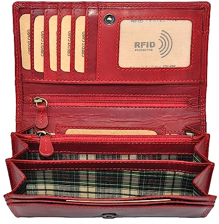 Benthill Geldbörse Damen Leder - Hochwertige Echt-Leder Damen Portemonnaie mit RFID Schutz - Lange Vintage Damenbörse - Frauen Portmonee inkl. Geschenkbox, Farbe:Rot