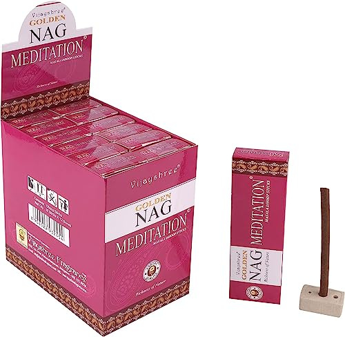 Aromasenses | Incenso Masala Dhoops Sticks Golden Nag Meditazione Vijayshree | 12 Confezioni da 10 Dhoops ciascuna | Include Supporto Bruciatore | Yoga | Rilassamento | Meditazione