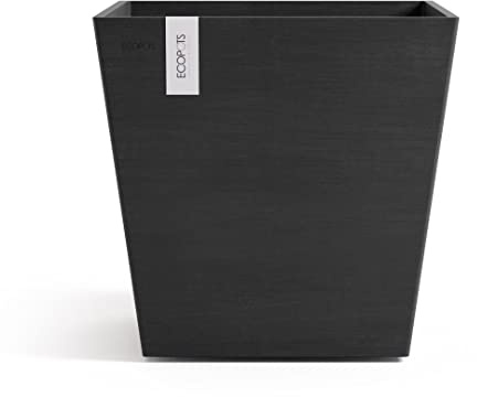 Ecopots Blumentopf Rotterdam Dunkel Grau - 45 x 45 cm quadratisch klein - mit Bewässerung - Pflanzentopf aus Recycling Kunststoff - Übertopf modern für Indoor und Outdoor