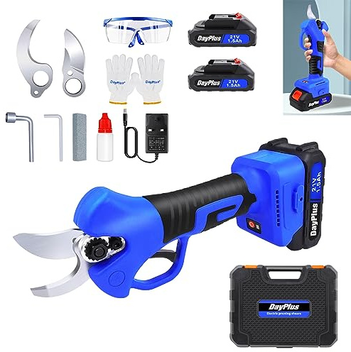 Electric Garden Secateurs Scissors 1.05kg Lightweight Cordless Pruner with 2 x 1.5Ah Batteries, 2 x Blades Cutting Diameter 25MM Professional Pruning Shear with Storage Box