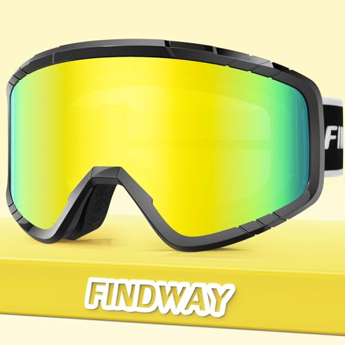 Findway Kinder Skibrille, Snowboard Brille für Brillenträger, OTG, UV-Schutz Kompatibler Helm, Anti Fog Kinderskibrille Ski Goggles für Skifahren/Skaten/Schneemobil, Für Junior Teenager 3~14 Jahre