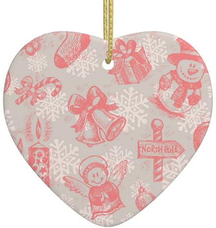 Weihnachtsbaumschmuck in Herzform, Keramik, zum Aufhängen, Weihnachtsengel, Glocke, Herz, Weihnachtsschmuck für festliche Party, Neujahr