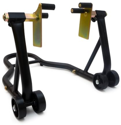 Béquille Avant d’Atelier Moto Universelle - Support Réglable avec roulettes en PVC et Supports Caoutchouc (Noir)