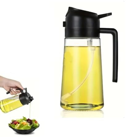 Keeplus 2-in-1 Glass Oil Sprayer and Dispenser, Oil Spray Bottle, Olive Oil Spray Bottle, Glass Cooking Oil Preparation Dispensers, Leakproof Vinegar Sprayer, Oil Dispenser for Cooking (Black)