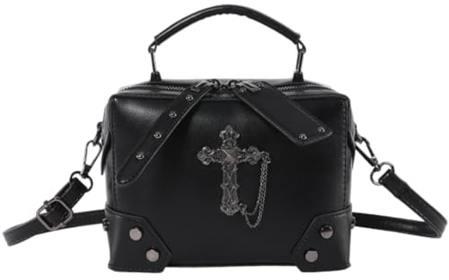 JSGHGDF Petit sac à main gothique punk en cuir PU avec croix pour femme