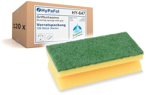 HypaFol Griffschwamm 120 Stück Topfreiniger I Spülschwamm für hartnäckige Verschmutzung I Putzschwamm Set für Küche, Gastro & Hotellerie I Reinigungsschwamm saugstark I Großer Küchenschwamm