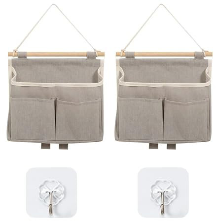 2 bolsas de almacenamiento colgantes grises y 2 ganchos, bolsas de almacenamiento plegables colgantes, bolsas de almacenamiento de pared, bolsas de almacenamiento colgantes para baño, adecuadas para