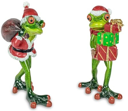 formano 2er Set Lustige Frösche Weihnachten 15m Figur Dekoration Handbemalt Kunststein Frosch Froschgruppe Weihnachtsmann