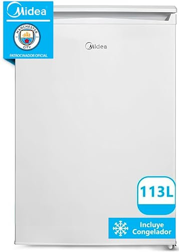 Midea Nevera pequeña 113L con Congelador - Mini frigorífico pequeño para la Habitación/Caravana/Camping - Mini Bar Bajo Consumo - Frigorifico Bajo Encimera Silencioso 39dB + Congelador -16º/-24º