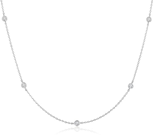 MINDDHA Station Necklace | Cubic Zirconia CZ Dainty Jewelry | Minimalist Necklace for Women | Silver Color | Size 15