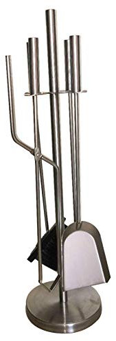 WIPPWER Ensemble d'outils de cheminée en Argent 5 pièces, Support de Foyer en Fonte avec Pinces Pelle Balai tisonnier, Accessoires de Foyer de poêle à Bois