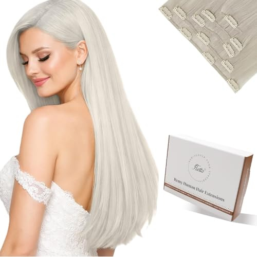 Hetto Clip in Extensions Echthaar Platinblond 55cm - Für Lange Haare: Invisible & Seamless Haarverlängerung für Hochzeit/Party, Extra Starke Clips für Sofortiges Volumen 80g 5pcs #60