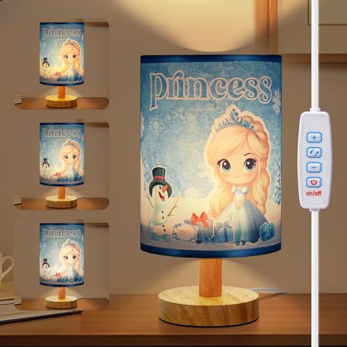 ONXE Girls Table Lamp, Kids Night Light Bedside Lamps with 3 Color Temperatures, Room Decoration Dimmable Table Light for Girls Bedroom Nightstand with Wood Base for Reading