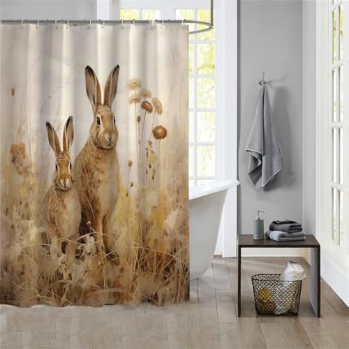 Duschvorhang RabbitShower Curtain Curtains, Duschvorhänge Duschrollo 120x180cm Duschvorhang Mit Gewicht Badewanne, Duschrollo, Badewanne Duschvorhang Textil Stoff Waschbar Bad Vorhang Badevorhang 1135
