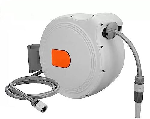 Bewässerungswerkzeuge, Wasserschlauchhalter, automatisch einziehbarer Gartenschlauchaufroller, 1/2 Zoll x 100 Fuß, strapazierfähig, Verriegelung für jede Länge, langsames Rücklaufsystem, Wan