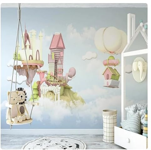 vsdhlsidgl Benutzerdefinierte Wandtuch 3D Burg Ballon Fantasie Blauer Himmel Weiße Wolken Tapete Kinderzimmer Schlafzimmer Hintergrund Wanddekor Wandbild*400 cm x 280 cm (157,4 x 110,2 Zoll)
