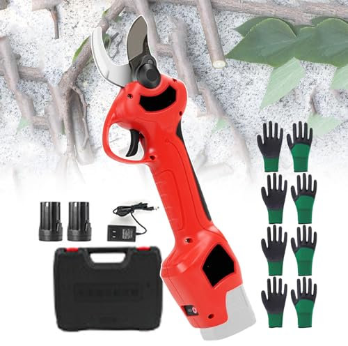 forplubossmmp Forbici da Potatura Professionali, Tagliarami Elettrici/Utensile da Potatura Portatile per Giardino Alimentato A Batteria con Interruttore A Grilletto per Uso Domestico(con 12 Guanti)