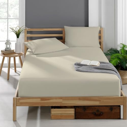Veluna Home Premium Spannbettlaken 180x200 cm – Beige - 100% Baumwolle Spannbettlaken 150g/m², Oeko-TEX Zertifiziert, Bettlaken Jersey, Spannbetttuch, Matratzenhöhe bis 30 cm