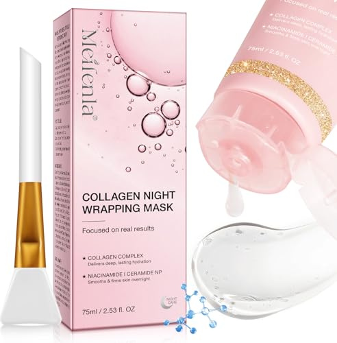 Collagen Night Wrapping Mask, Collagen Maske, Overnight Maske Gesicht - Deep Hydration, Reduces Wrinkles & Improves Skin Elasticity, Brush Included