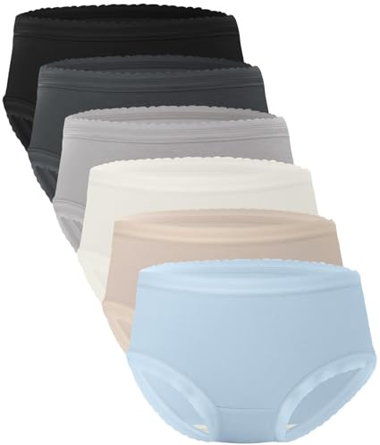 BAMBOO COOL Womens Underwear Soft Lace Panties Hipster Ladies Underpants Full Coverage Briefs, 6-Pack