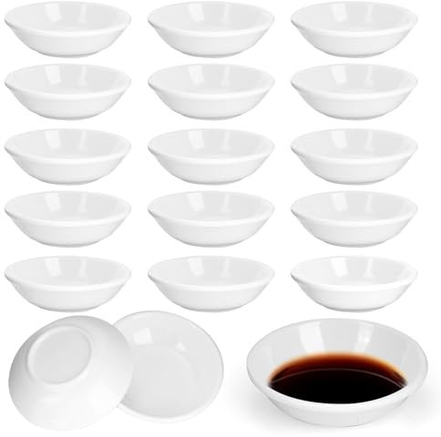 YKUKIZEE 24 PCS Round Mini Sauce Dishes Bowls, Mini White Side Dish, Small Sushi Soy Sauce Bowls for Ketchup Seasoning Spice Prep Snack Dipping Pinch Tomato Sauce Ramekins Bowl