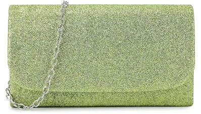 UShopUK Bolso de mano pequeño con purpurina brillante para novia, graduación, boda, noche, fiesta, moda, lime green, small