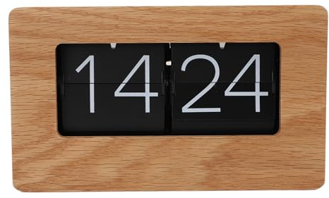 Riuulity Vintage Flip Clock, Innovative Minimalistische Automatische Digitale Tischuhr für Wohnzimmer Schlafzimmerstudienraum, für 24 Stunden Geeignet, Eiche und PVC -Material