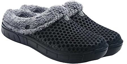 ROMISBABA Pantuflas Peludas y Acogedoras para Mujer Negras, Material Cálido Forro de Felpa, Suela Antideslizante, sin Cordones, Zapatillas de Invierno para Casa, Talla 43, Diseño Cerrado