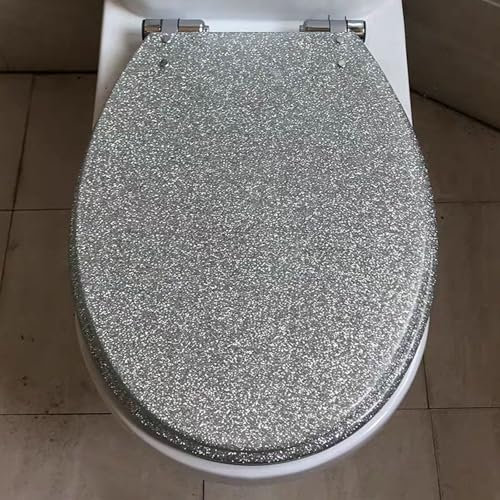 Serenitison Toilettensitz aus Glitzer Harz,WC Sitz mit Deckel,WC Sitz Mit Absenkautomatik,WC Deckel aus Kunstharz,mit Schnellverschluss Scharnieren,Langsames und leises Schließen,Antifouling