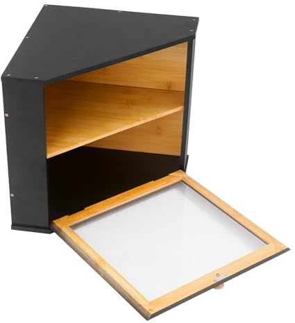 YISSALE Boîte à pain en bambou à 2 étages - 32 x 32 x 34 cm - Boîte à pain triangulaire - Boîte de rangement pour cuisine, chambre à coucher, salon