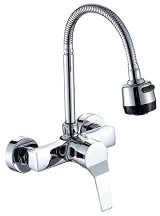 Rubinetto da Cucina Miscelatore Cucina Lavello A Parete con Rubinetti per Lavello Cucina Getti 2 Modalità Di Getto Acqua Calda E Fredda Beccuccio Girevole 360° Leva Singola per Cucina