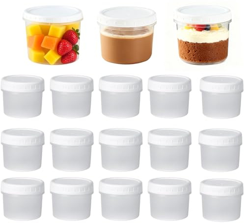 CafullCon 18 Pack 280ml Small Food Containers with Lids, Reusable Plastic Snack Pots, Deli Containers Stackable Food Storage Jars for Lunch Yogurt Fruit Sauce Snack, Dishwasher&Microwave&Freezer Safe