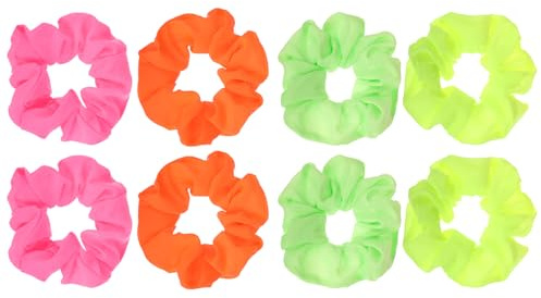 Hpmjz 8 Stück Neon Haargummi Scrunchie 80er-Jahre Weiches Haargummi Dickes Satin Haar Scrunchies Seide Bänder Haar-Accessoires Pferdeschwanzhalter für Frauen Mädchen Weihnachten Karneval Party