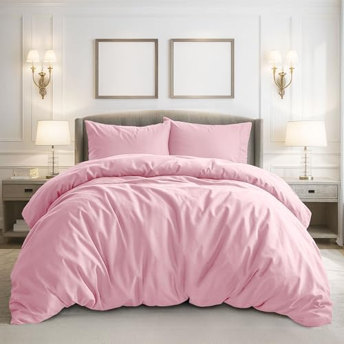 Pure Bedding California King Duvet Cover - Extra Soft Bedding Set, Includes 1 Cal King Duvet Cover 104x98 Inches with Zipper Closure & 2 Pillow Shams, Comforter Not Included, Baby Pink