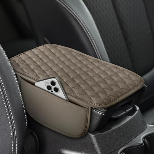Verbesserte Auto Mittelkonsole Abdeckung,Leder Auto Armlehnenschoner | Wasserdicht Mittelarmlehne Polster mit 2 Aufbewahrungstaschen,Auto Zubehör Innenraum für die Meisten Fahrzeuge