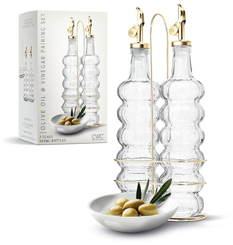COOK WITH COLOR Glass Olive Oil Bottle Dispenser, Clear, Elegant Waves