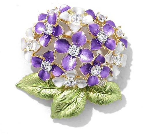 Broche hortensia en émail pour femme - Élégante broche florale - Design unique - Accessoire de mode - Cadeau, Broche