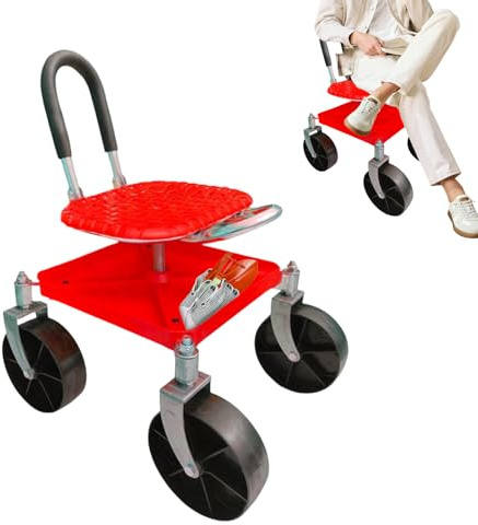 Arroopu Garden Stool With Wheels, Rolling Seat For Gardening, Gardens Trolley With Wheels And Height-Adjustable Swivel Seat, 360° Rotatable, For Household And Garden