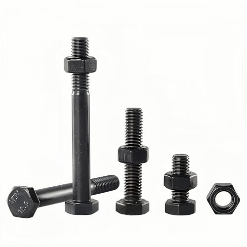 RAYGOODA M10-1.5x45 Boulons avec écrous – Lot 6 – Classe 12.9, acier trempé oxydé noir, filetage complet – Auto, industrie, charges lourdes